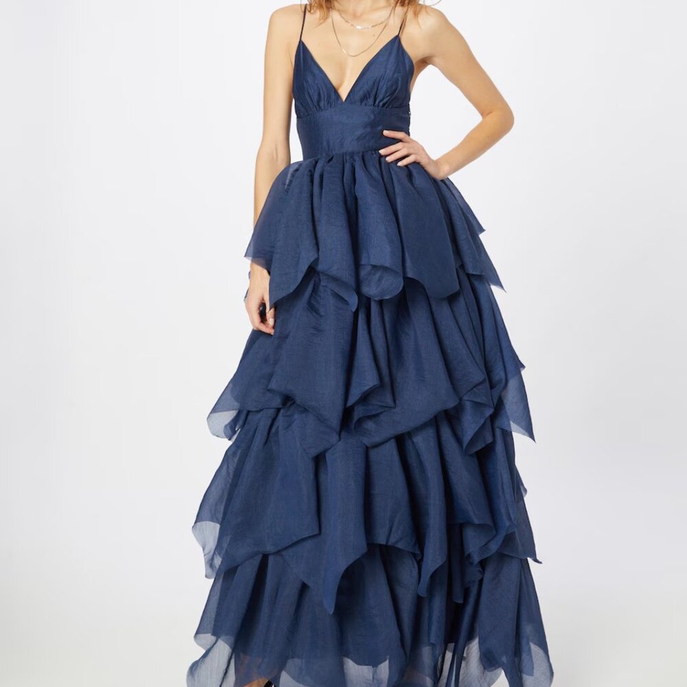 TRUE DECADENCE Navy Blue Tiered Maxi Dress
